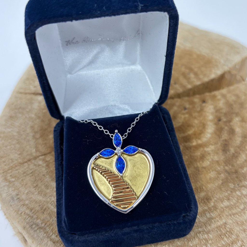 Danbury Mint Silver Tone Necklace Stairway To Heaven Engrave Heart Blue Gemstone 40$